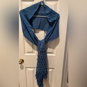 Raj Blue Cotton Crochet Fringe Scarf Wrap Shawl Boho NWT One Size